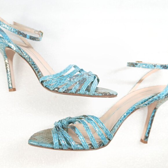 Kate Spade NY Teal Snakeskin Print Metallic Strappy Pumps Heels Size 8 VGUC - Picture 3 of 16